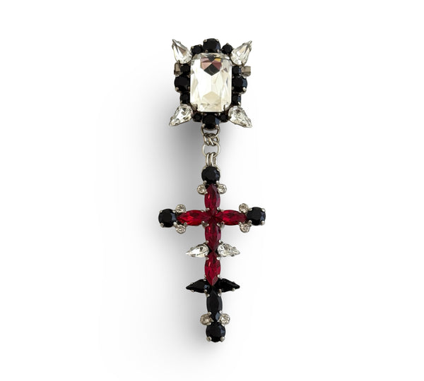 LA CROIX CRYSTAL RUBY CROSS MEDAL BROOCH
