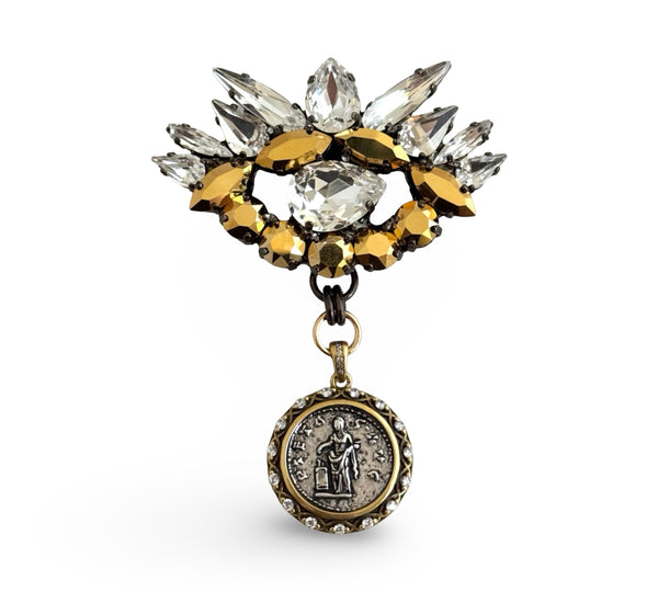 LUMIERE CRYSTAL GRECO GOLD EYE BROOCH