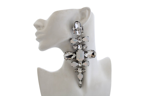 WHITE LIGHT OVERSIZED CHANDELIERS EARRINGS - AGSS
