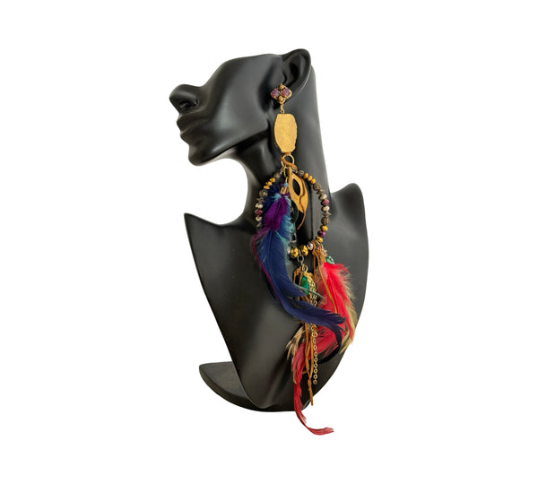 DREAM CATCHER MULTI COLOUR FEATHER EARRINGS  - O-JSS