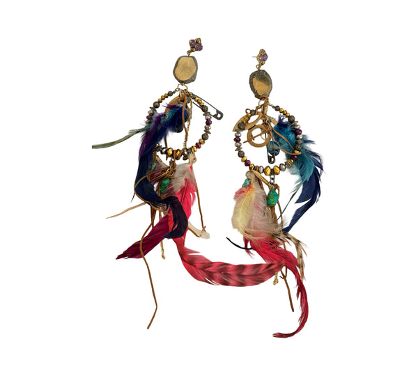 DREAM CATCHER MULTI COLOUR FEATHER EARRINGS  - O-JSS