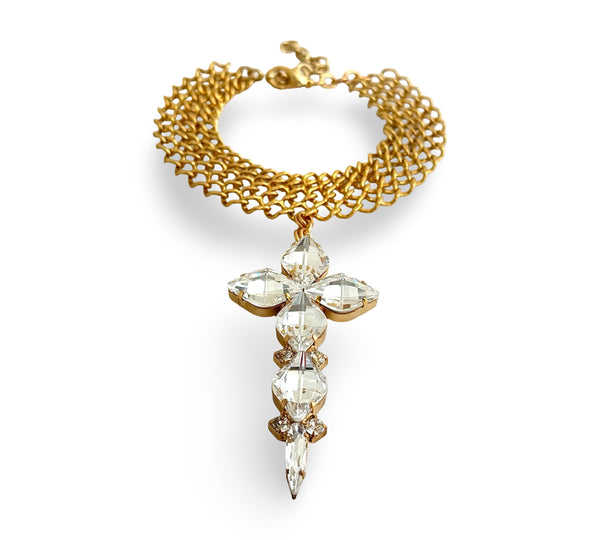 GOLD CHAINMAIL CHOKER WITH CROSS - SS26JU