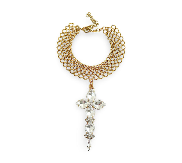 GOLD CHAINMAIL CHOKER WITH CROSS - SS26JU