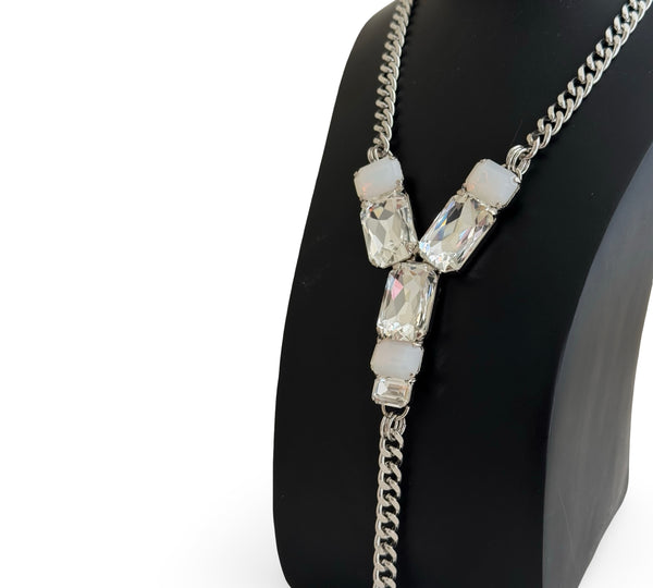 SILVER CRYSTAL PANTHER TRINITY Y SHAPE NECKLACE - SS26JU