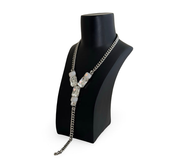 SILVER CRYSTAL PANTHER TRINITY Y SHAPE NECKLACE - SS26JU