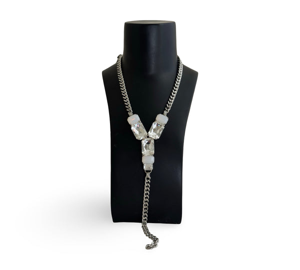SILVER CRYSTAL PANTHER TRINITY Y SHAPE NECKLACE - SS26JU