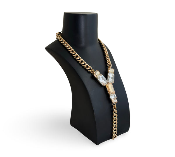 GOLD CRYSTAL PANTHER TRINITY Y SHAPE NECKLACE - SS26JU