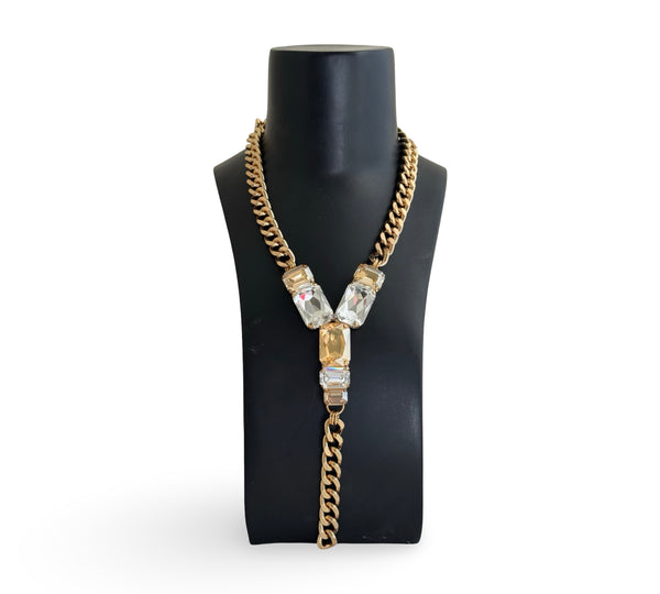 GOLD CRYSTAL PANTHER TRINITY Y SHAPE NECKLACE - SS26JU