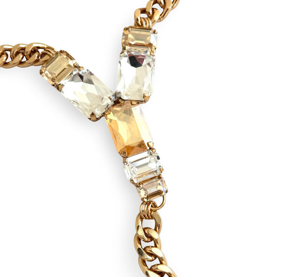 GOLD CRYSTAL PANTHER TRINITY Y SHAPE NECKLACE - SS26JU