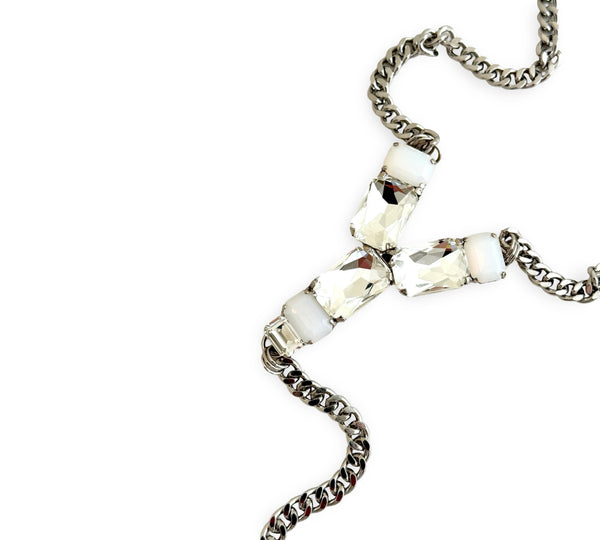 SILVER CRYSTAL PANTHER TRINITY Y SHAPE NECKLACE - SS26JU
