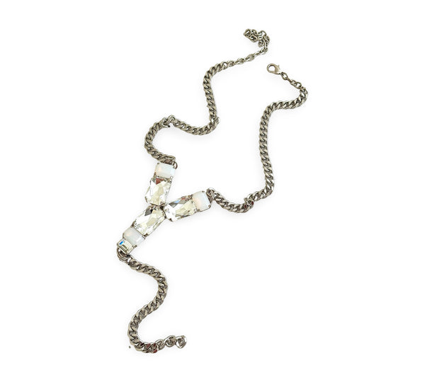 SILVER CRYSTAL PANTHER TRINITY Y SHAPE NECKLACE - SS26JU