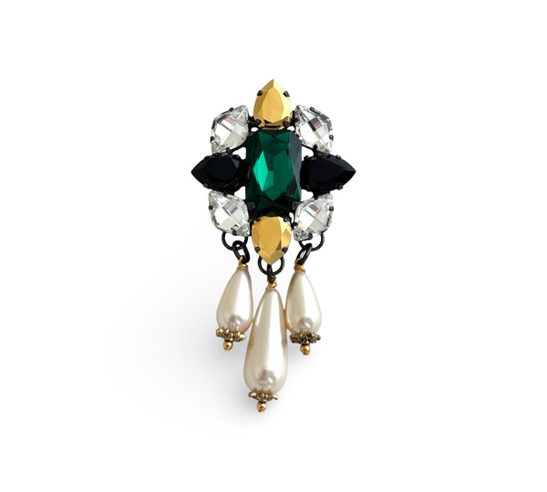EMERALD & PEARL LARGE BROOCH - SS26JU