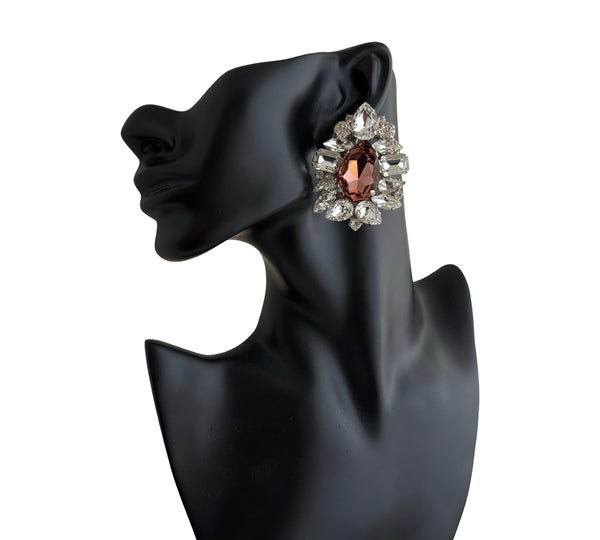 CRYSTAL DYNASTY PEAR STUD IN ANTIQUE PINK - SS26JU