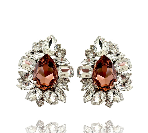 CRYSTAL DYNASTY PEAR STUD IN ANTIQUE PINK - SS26JU