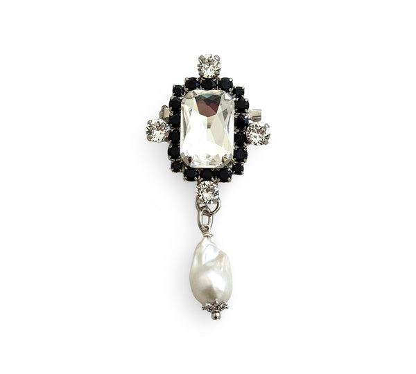 Muse Dynasty Crystal Cross Brooch with Pearl Drop - SS26B