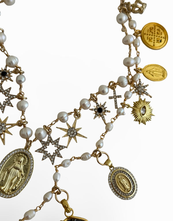 GYPSY MADONNA STAR OF BETHELHEM PEARL NECKLACE
