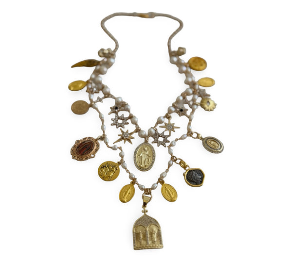 GYPSY MADONNA STAR OF BETHELHEM PEARL NECKLACE