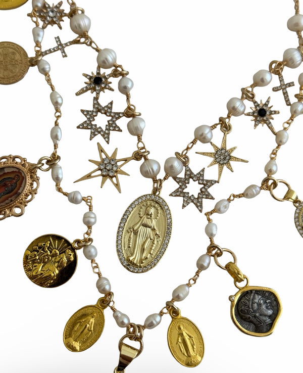 GYPSY MADONNA STAR OF BETHELHEM PEARL NECKLACE