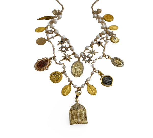 GYPSY MADONNA STAR OF BETHELHEM PEARL NECKLACE