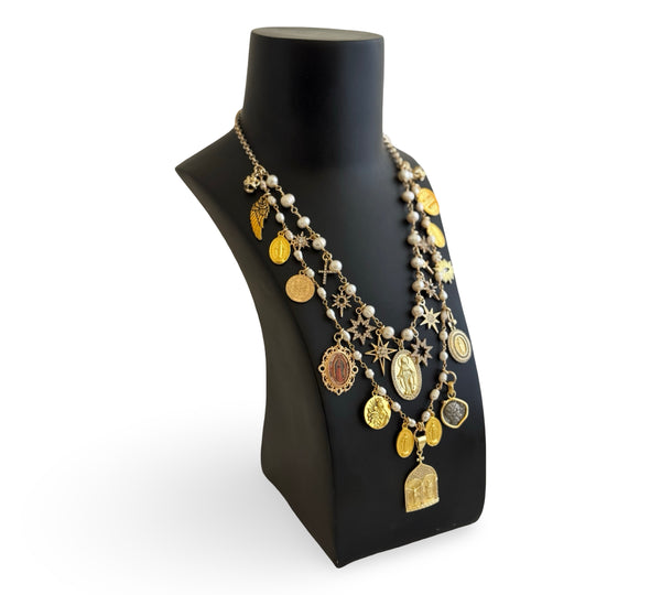 GYPSY MADONNA STAR OF BETHELHEM PEARL NECKLACE