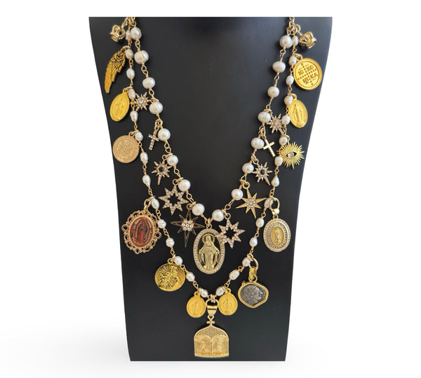 GYPSY MADONNA STAR OF BETHELHEM PEARL NECKLACE