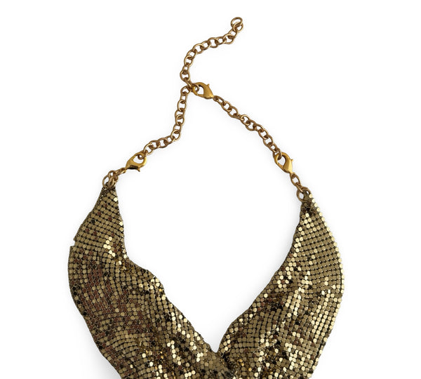 MIDNIGHT MUSE METAL MESH GOLD SCARF NECKLACE