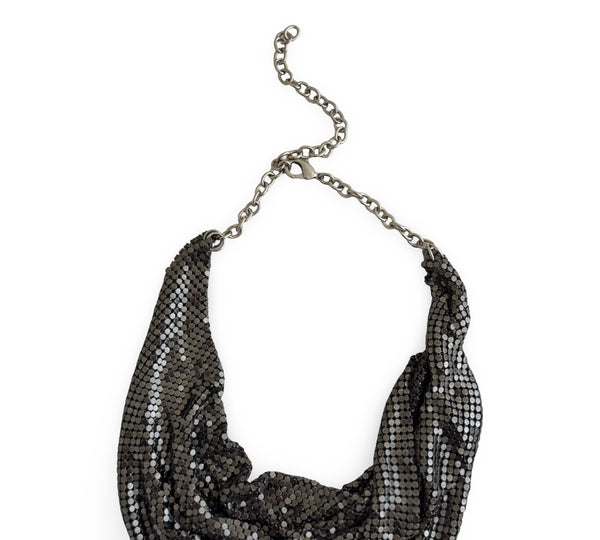MIDNIGHT MUSE METAL MESH GUNMETAL SCARF NECKLACE