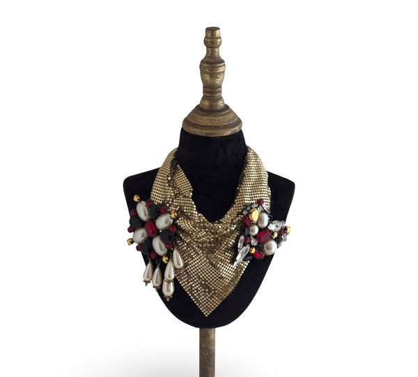 MIDNIGHT MUSE METAL MESH GOLD SCARF NECKLACE