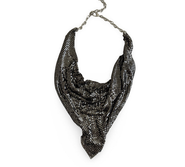MIDNIGHT MUSE METAL MESH GUNMETAL SCARF NECKLACE