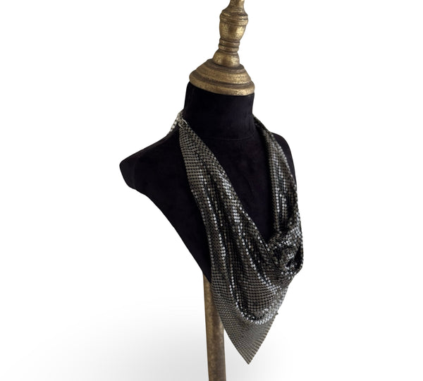 MIDNIGHT MUSE METAL MESH GUNMETAL SCARF NECKLACE