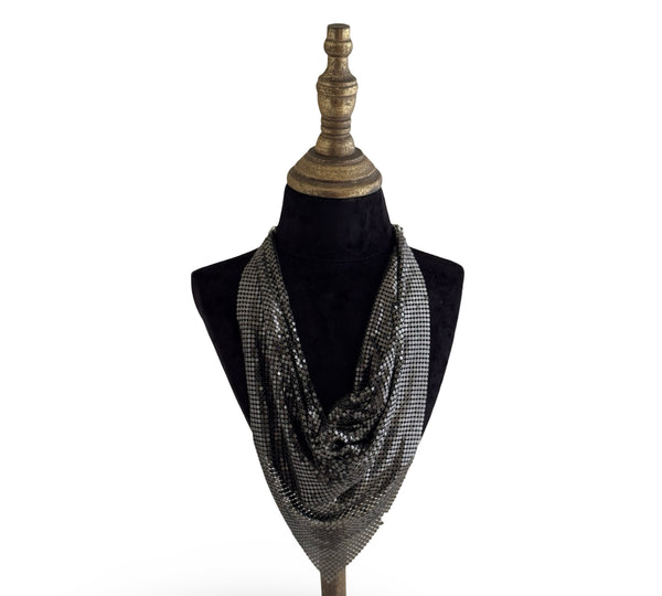 MIDNIGHT MUSE METAL MESH GUNMETAL SCARF NECKLACE