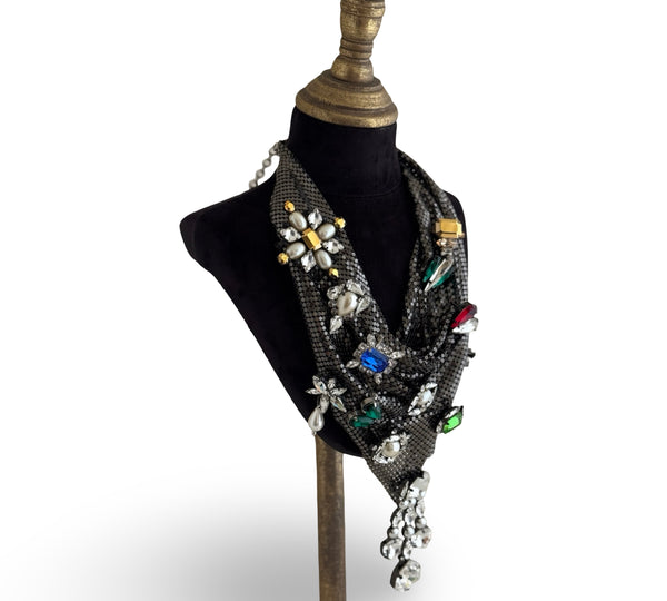 MIDNIGHT MUSE METAL MESH GUNMETAL SCARF NECKLACE