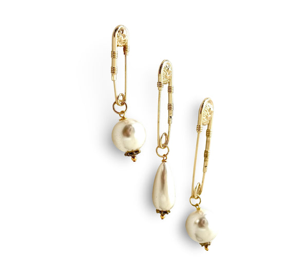 BROOCH DYNASTY SAFETY PIN PEARL GOLD TRINITY