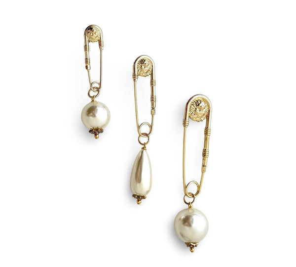 BROOCH DYNASTY SAFETY PIN PEARL GOLD TRINITY