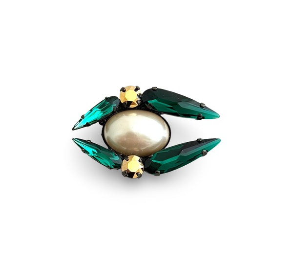 BROOCH DYNASTY PEARL EMERALD SERAPH EYE PIN