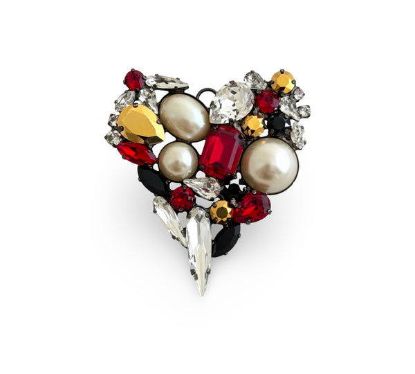 BROOCH DYNASTY SACRED RUBY PEARL HEART PIN