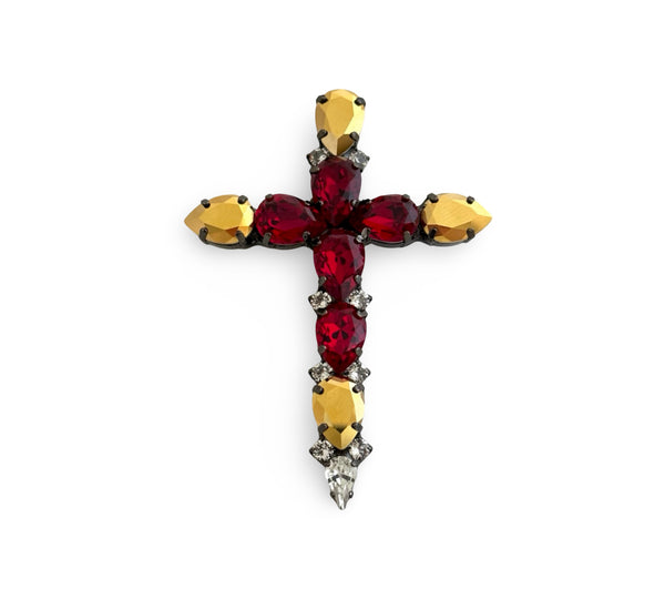 BROOCH DYNASTY MADONNA RUBY CROSS PIN