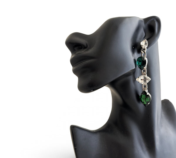 SILVER EMERALD & CRYSTAL DROP EARRINGS - SS26OC