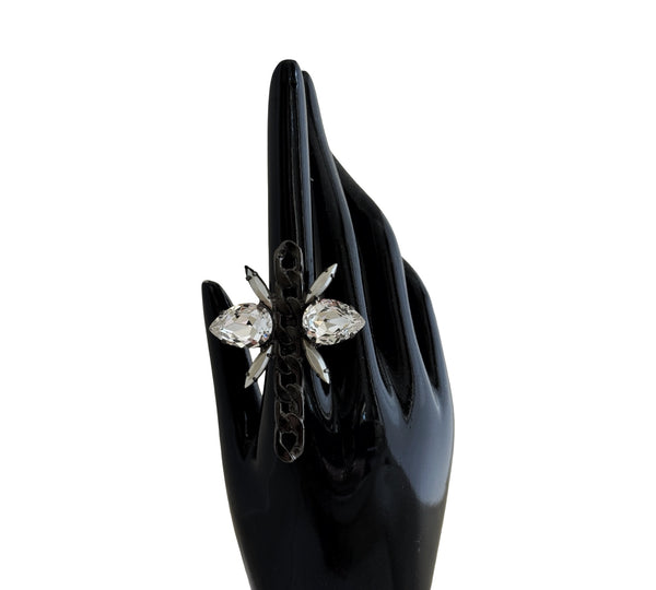 CRYSTAL CHAIN CROSS RING - SS26OC