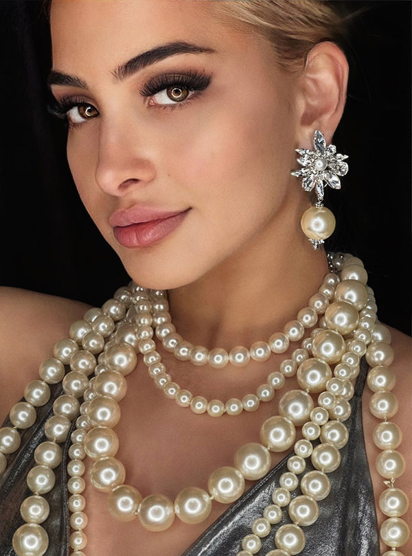 ASTERI SILVER NIGHT DAISY & PEARL DROP