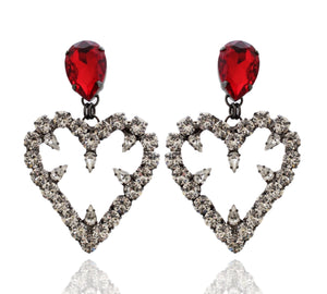Sacred Heart Ruby & Crystal Earrings